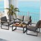 Set of 2 Patio Aluminum Frame Armchairs with Wood-Plastic Armrest and Comfortable Cushion Seat